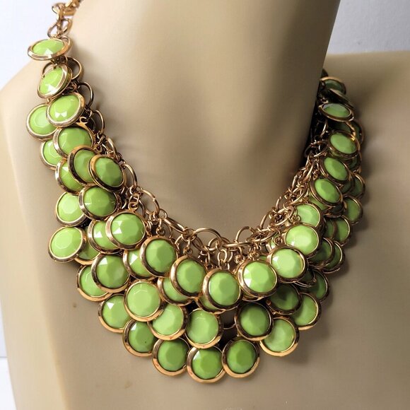 Green Choker Gold Tone Resin Pendant Fashion Bib Statement Necklace - Picture 2 of 8